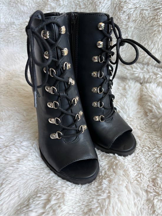INC International Concepts Shoes - INC International Concepts Black Lace-Up Peep Toe Ankle Boots